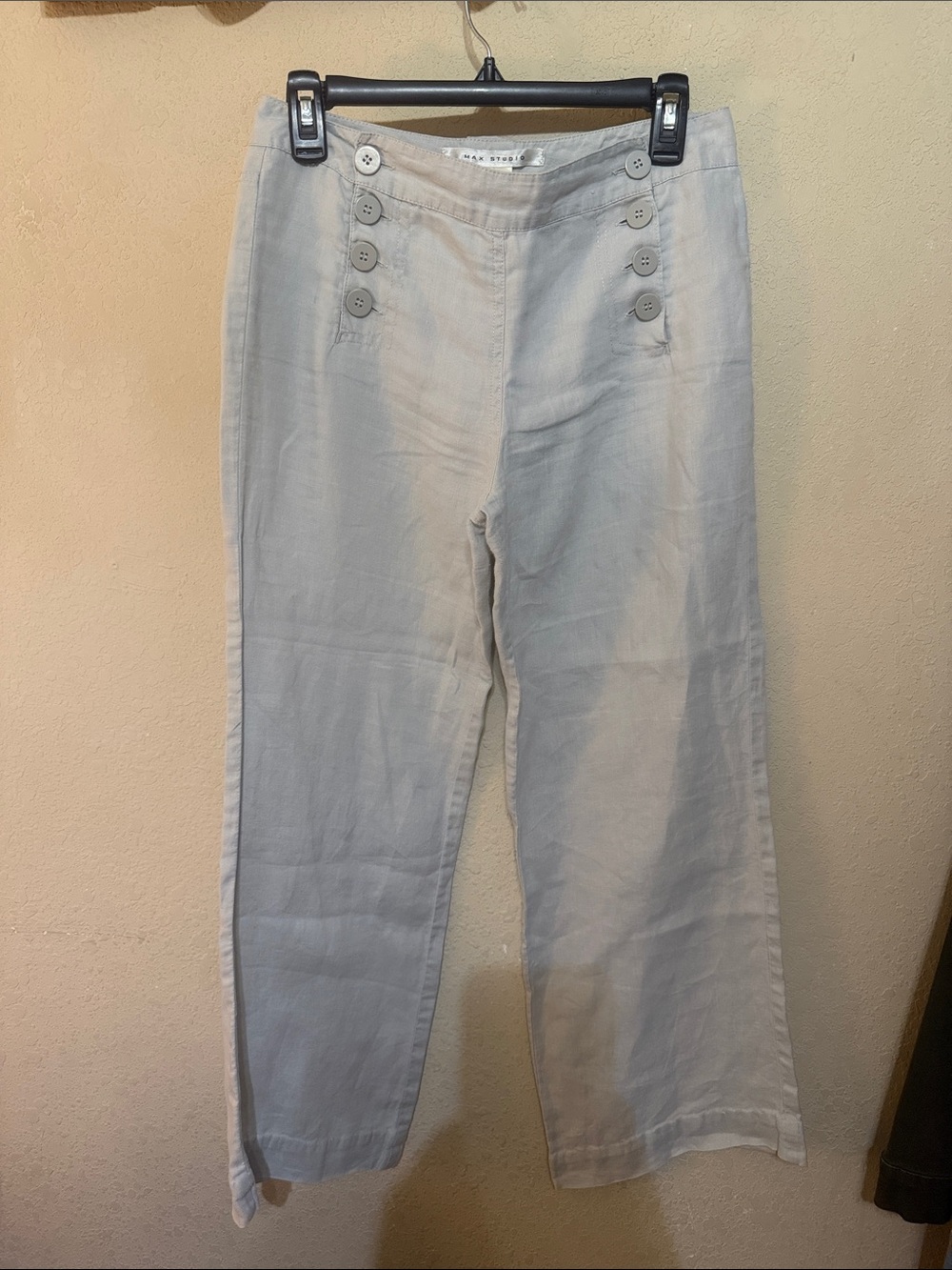 Max Studio Light Gray Linen Wide-Leg Sailor Pants 1OO% linen